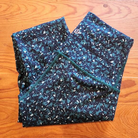 LULULEMON WUNDER UNDER HIGH RISE LEGGING PANT WOMENS 4 MOUNTAIN PEAK GREEN PRINT - Picture 3 of 5